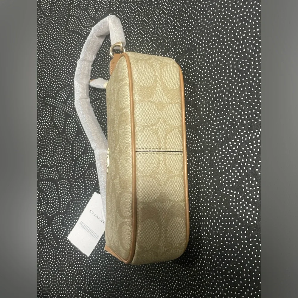 Coach Signature Canvas Shoulder Bag in Light Khaki and Tan